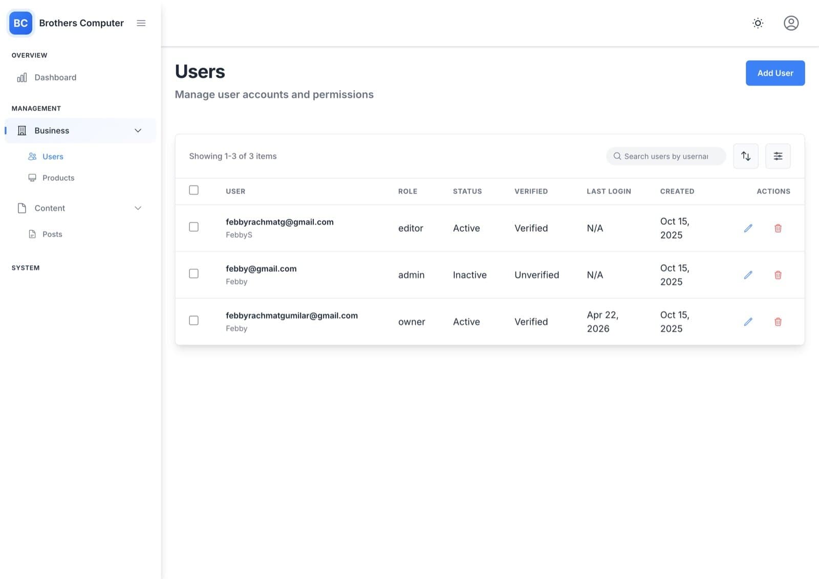 Brothers Computer Admin Panel screenshot 3